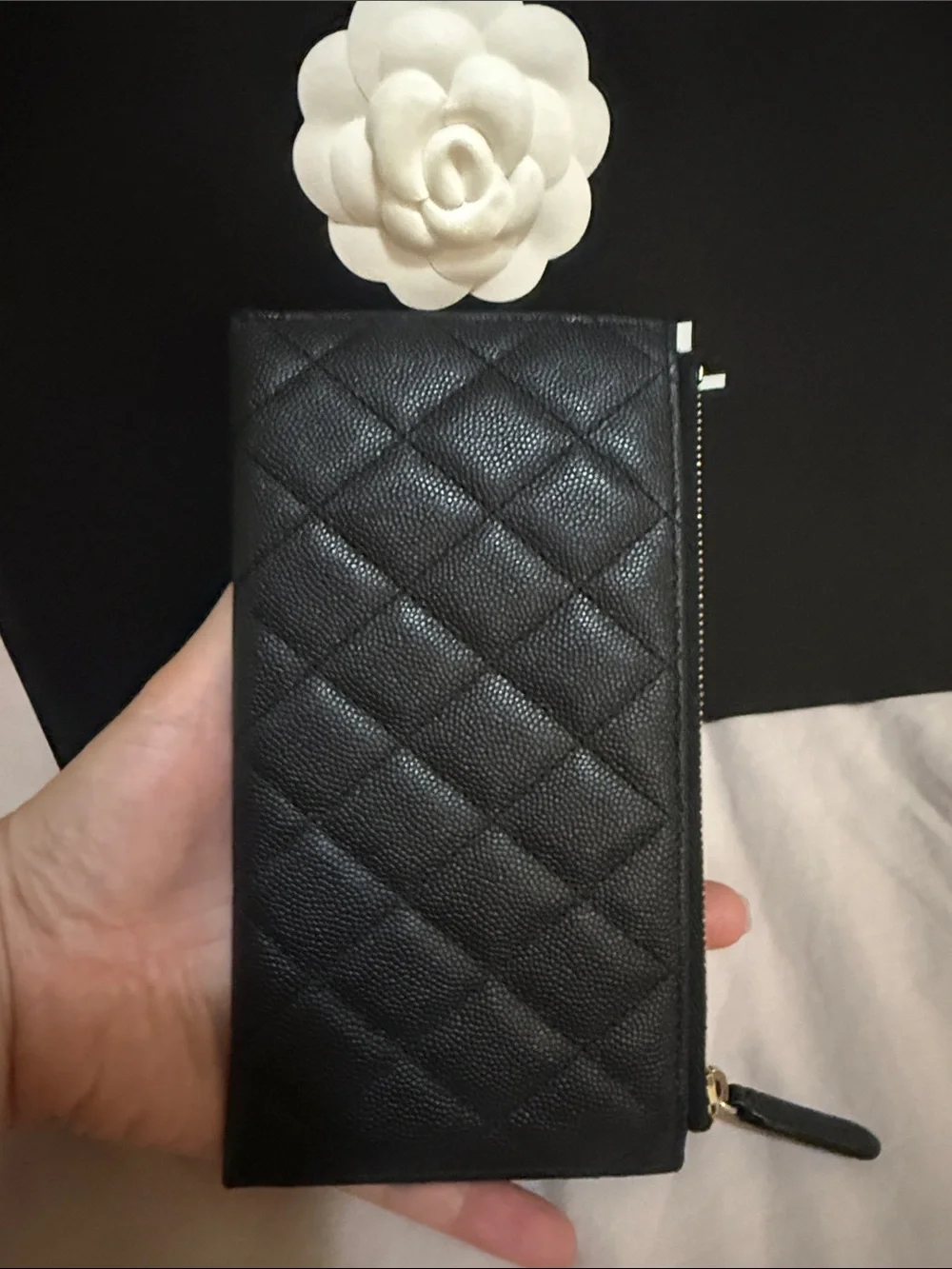 CHANEL Black Quilted Leather Card Holder Clutch with Gold CC Plaque